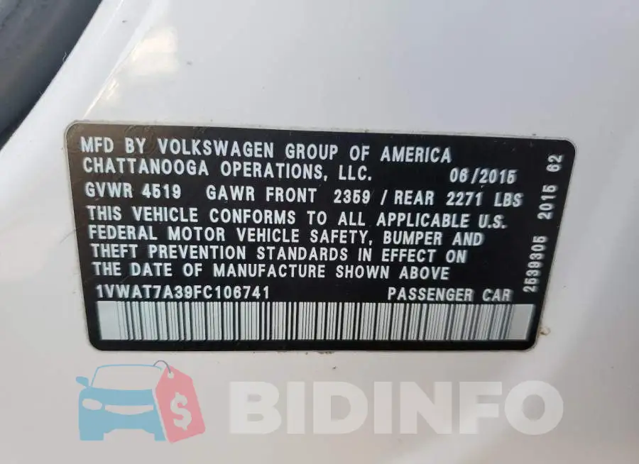 1VWAT7A39FC106741 Photo# 12