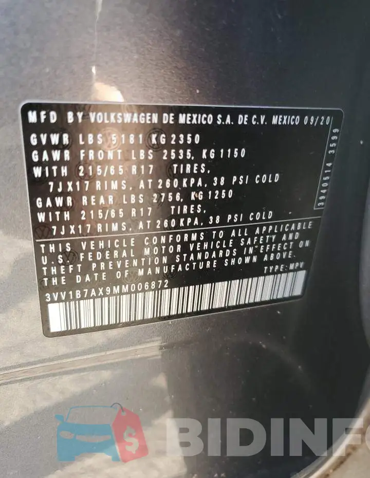 3VV1B7AX9MM006872 Photo# 12