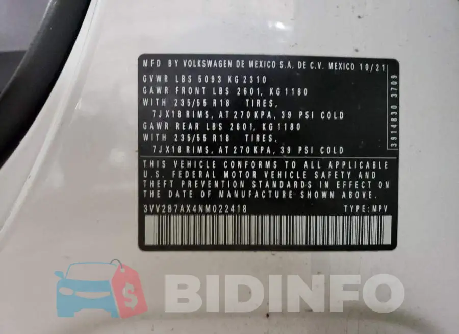 3VV2B7AX4NM022418 Photo# 13