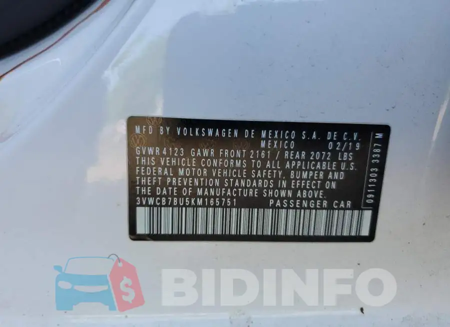 3VWCB7BU5KM165751 Photo# 12