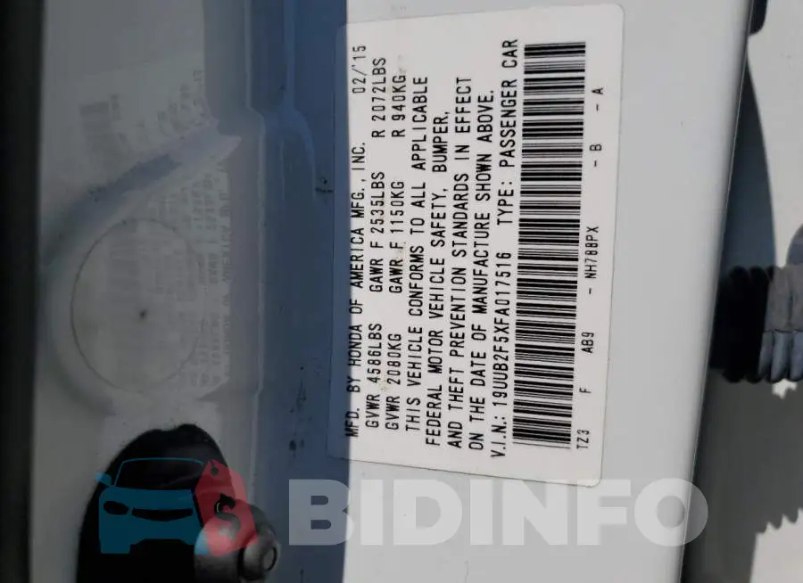 19UUB2F5XFA017516 Photo# 12