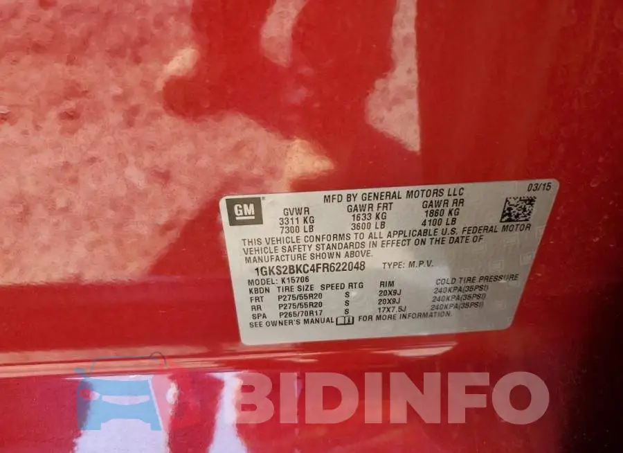 1GKS2BKC4FR622048 Photo# 13