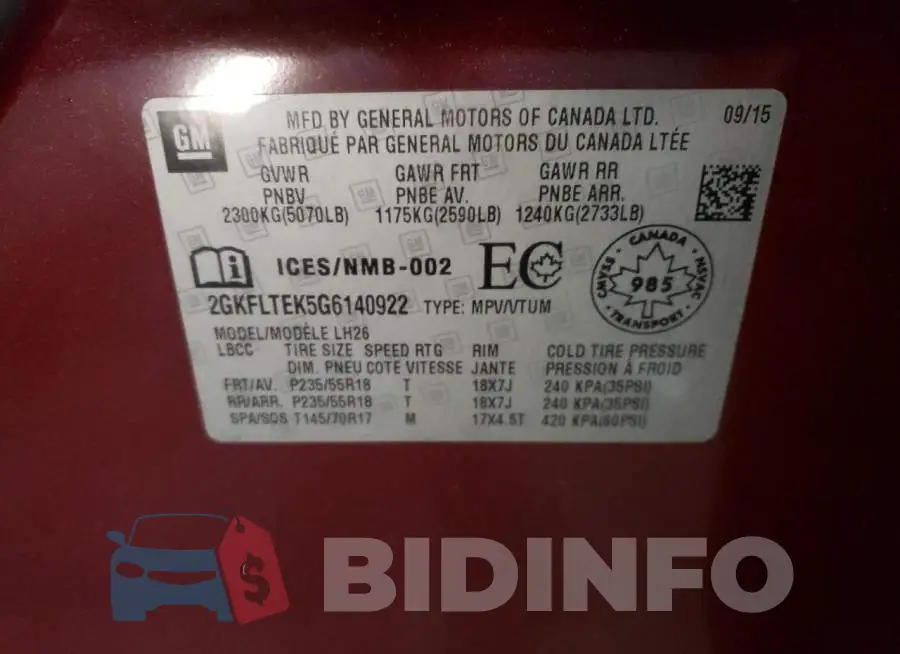 2GKFLTEK5G6140922 Photo# 13