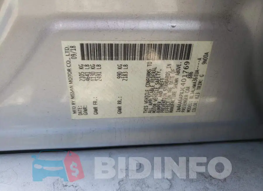 1N4AA6APXJC401769 Photo# 12