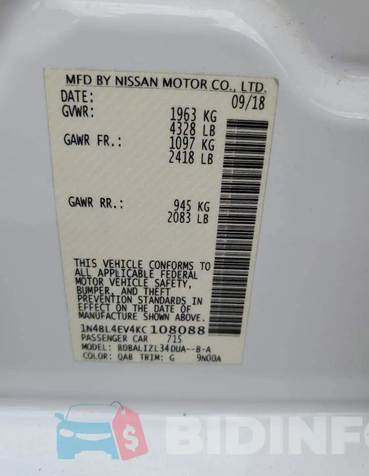 1N4BL4EV4KC108088 Photo# 12