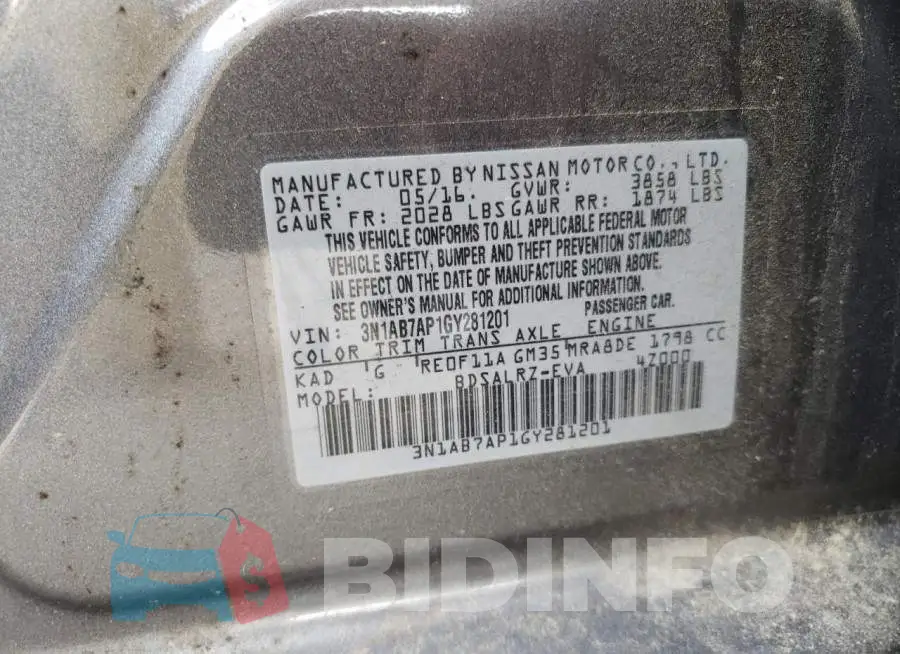 3N1AB7AP1GY281201 Photo# 12