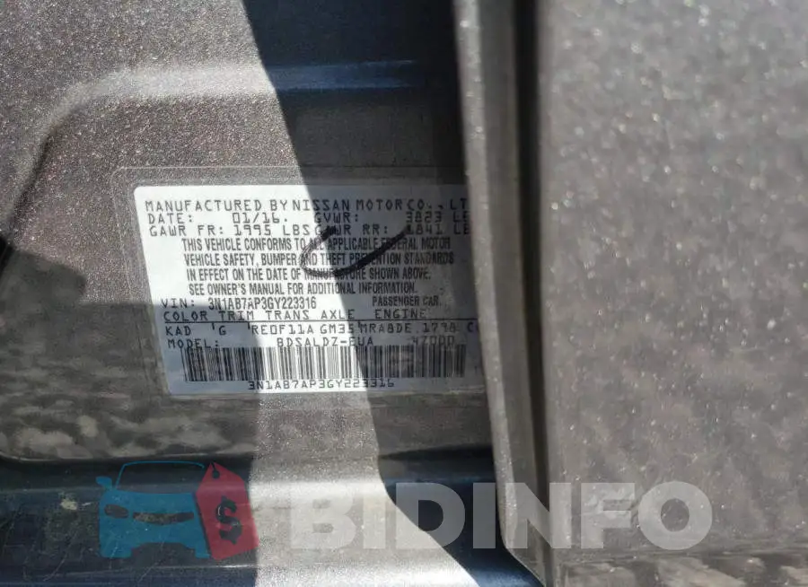 3N1AB7AP3GY223316 Photo# 12