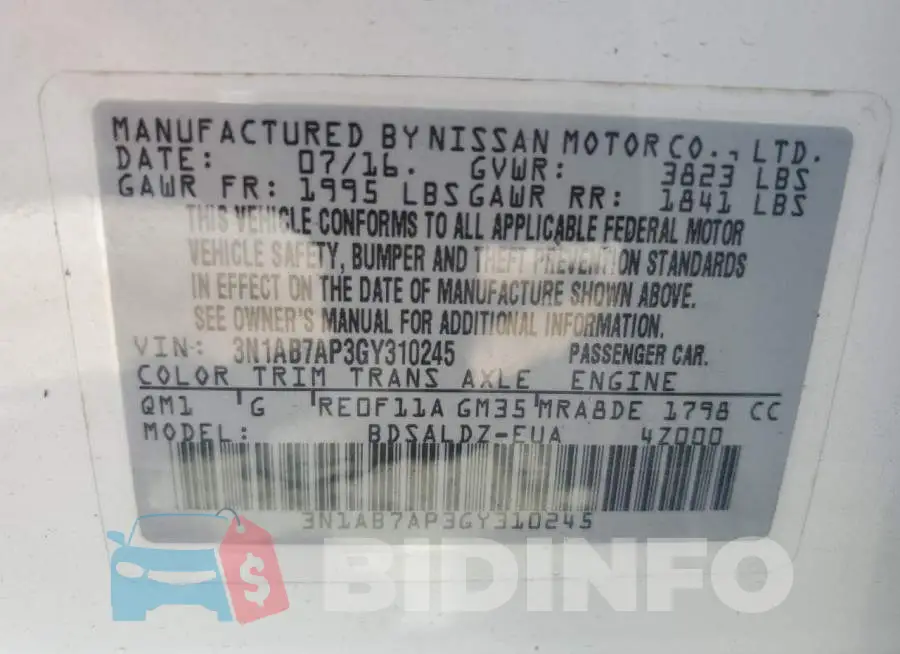 3N1AB7AP3GY310245 Photo# 13