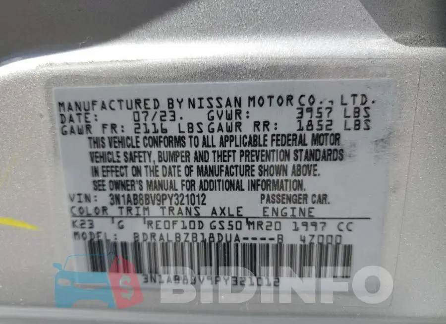 3N1AB8BV9PY321012 Photo# 12