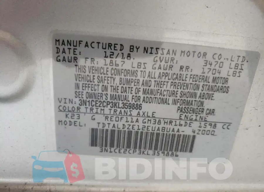 3N1CE2CP3KL359886 Photo# 12