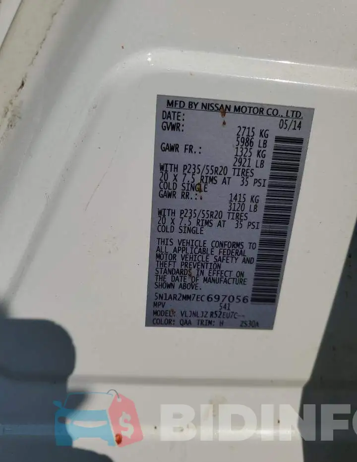 5N1AR2MM7EC697056 Photo# 12