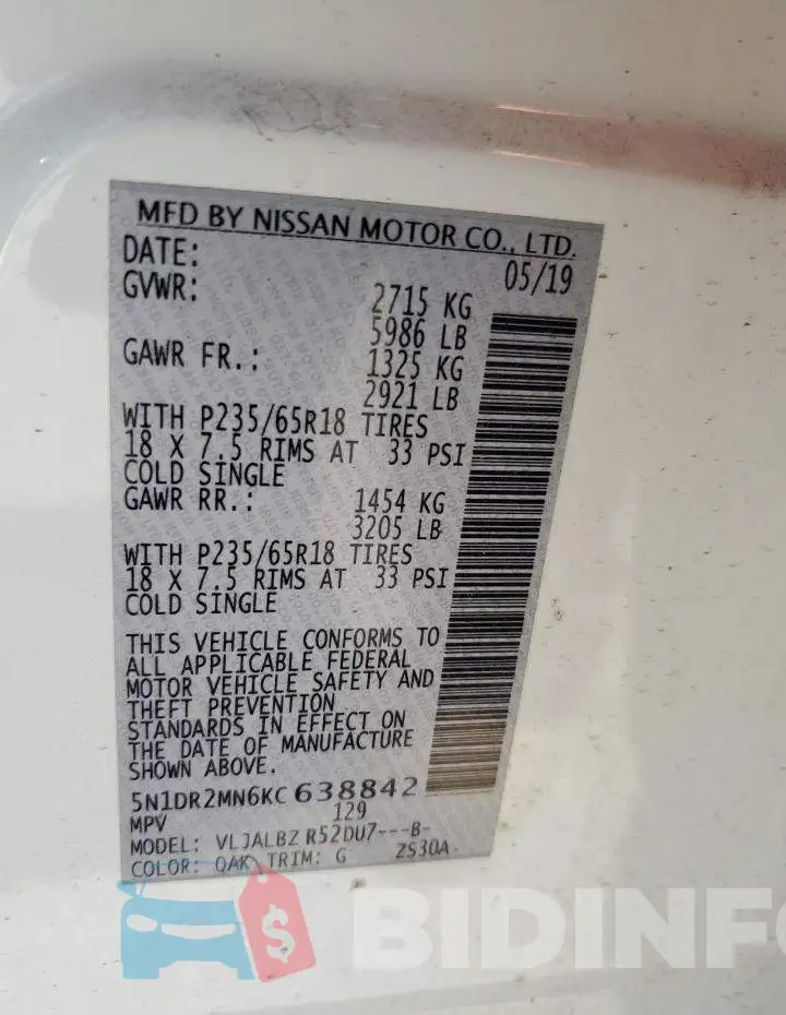 5N1DR2MN6KC638842 Photo# 13