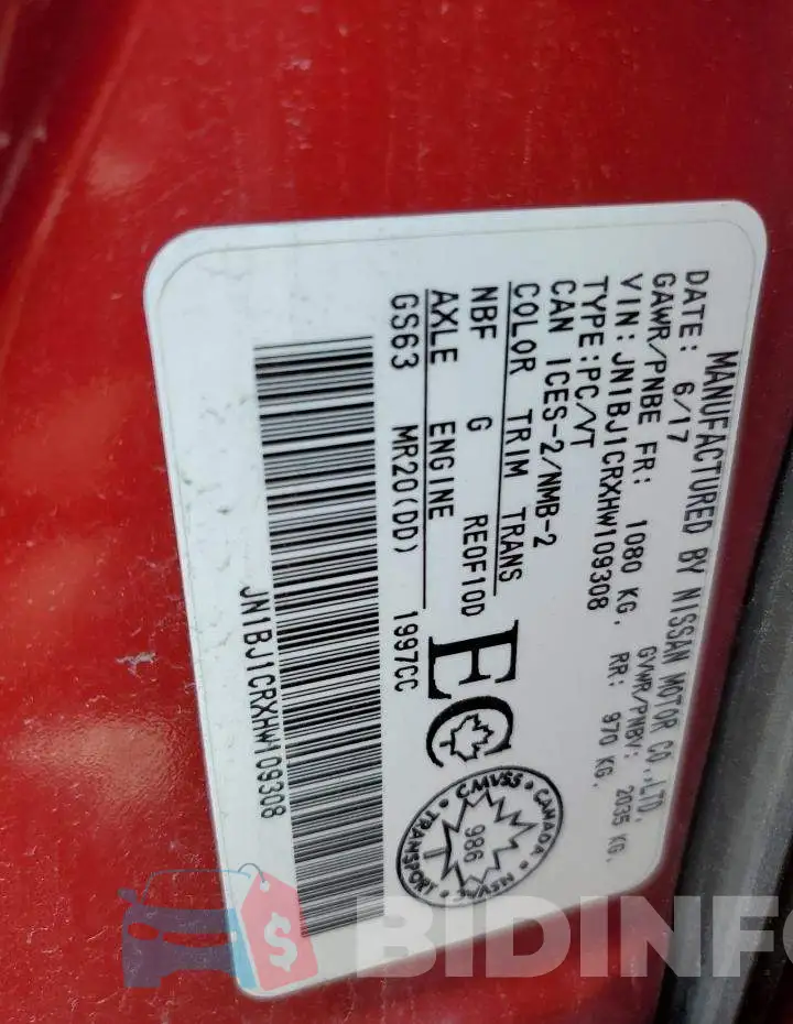 JN1BJ1CRXHW109308 Photo# 14