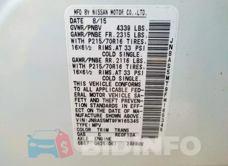 JN8AS5MT9FW165345 Photo# 13
