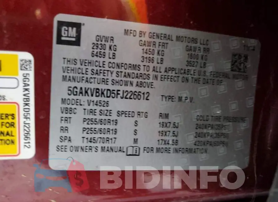 5GAKVBKD5FJ226612 Photo# 13