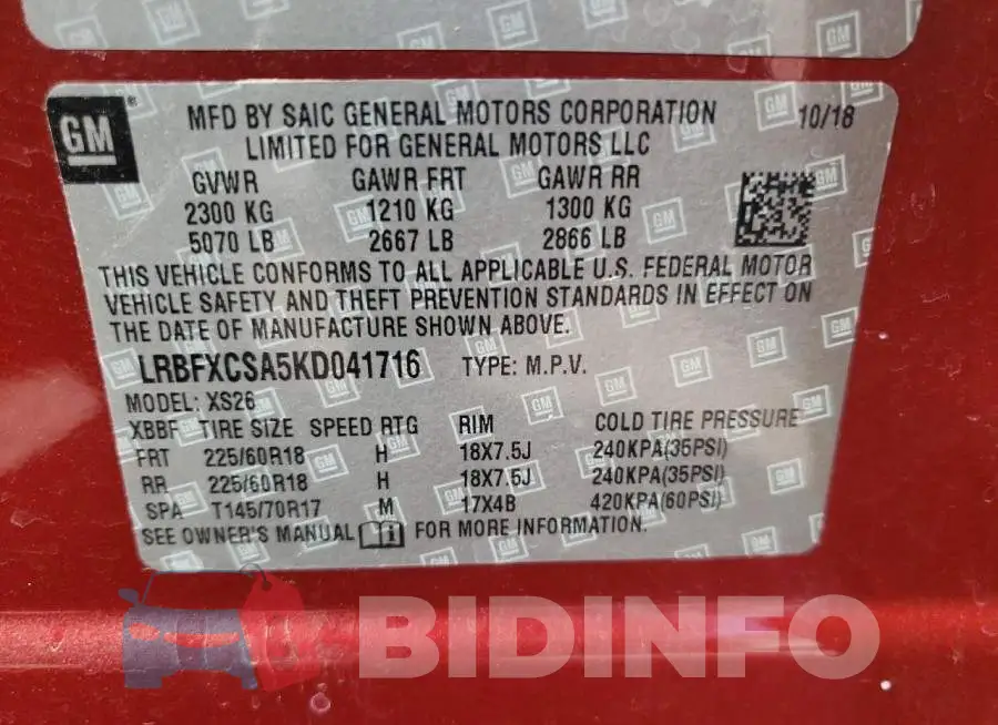 LRBFXCSA5KD041716 Photo# 12