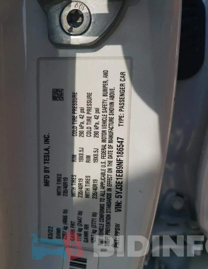 5YJ3E1EB9NF186547 Photo# 12