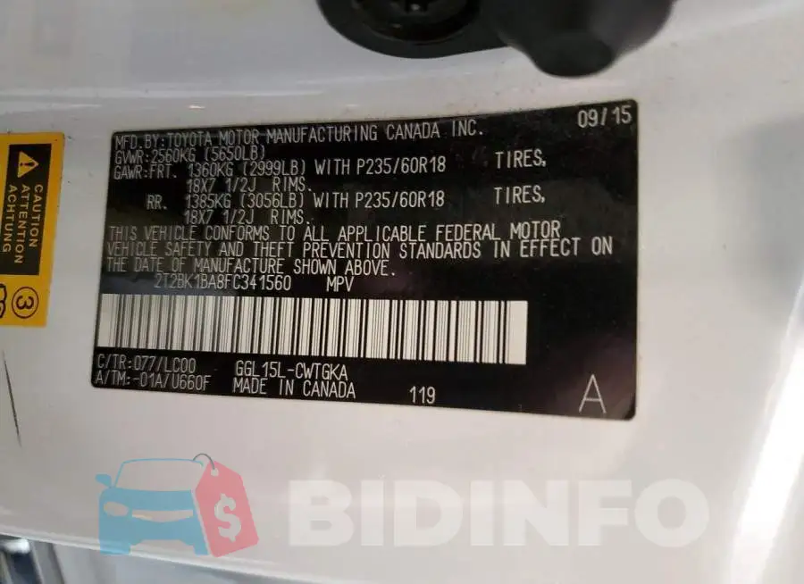 2T2BK1BA8FC341560 Photo# 14