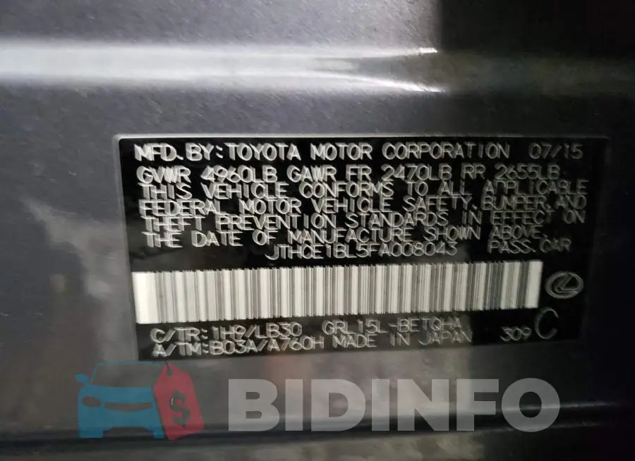 JTHCE1BL5FA008043 Photo# 12