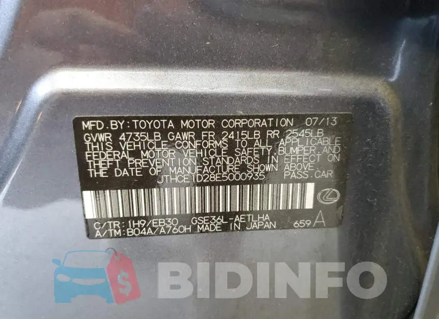 JTHCE1D28E5000935 Photo# 12