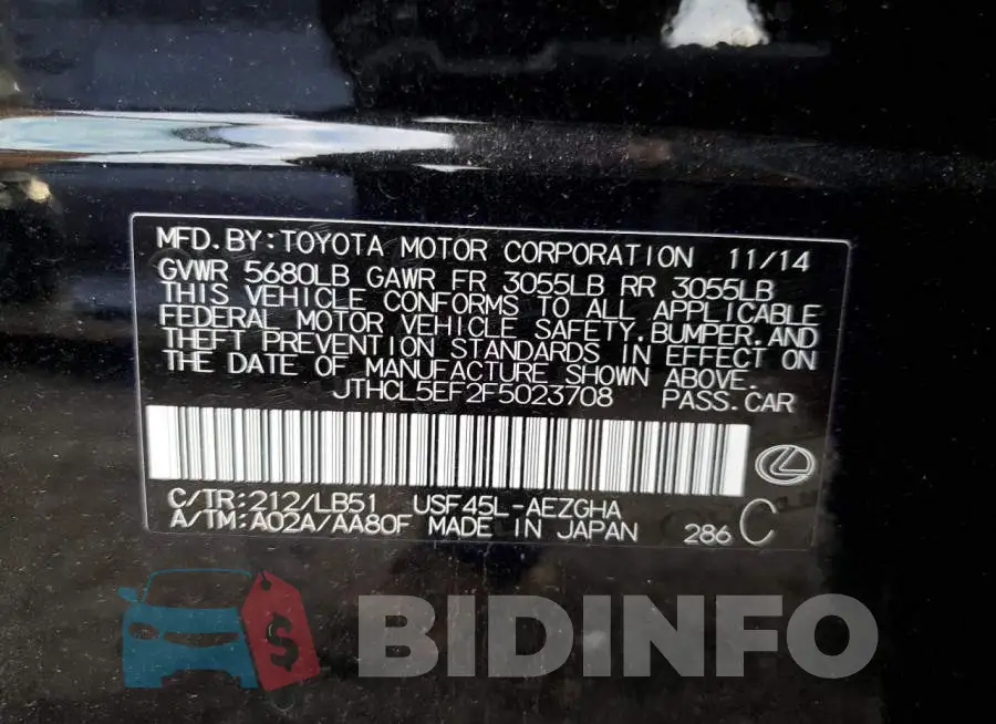 JTHCL5EF2F5023708 Photo# 12