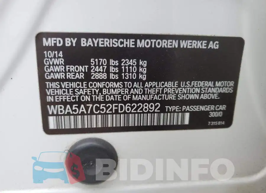 WBA5A7C52FD622892 Photo# 12
