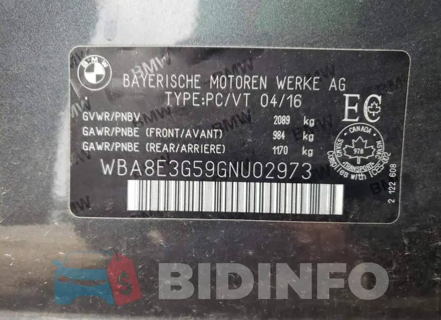 WBA8E3G59GNU02973 Photo# 12