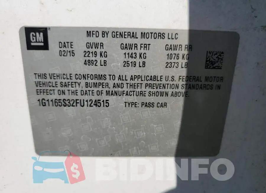 1G1165S32FU124515 Photo# 13