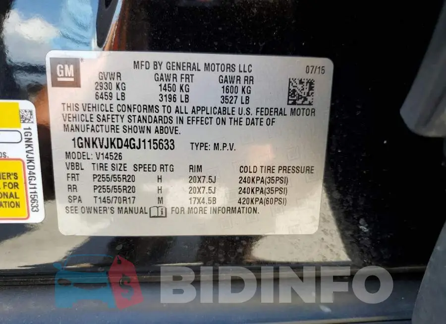 1GNKVJKD4GJ115633 Photo# 14