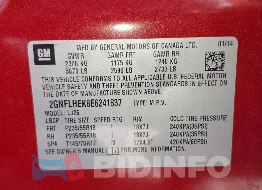 2GNFLHEK8E6241837 Photo# 14