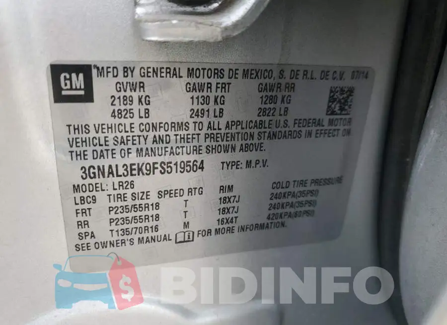 3GNAL3EK9FS519564 Photo# 12