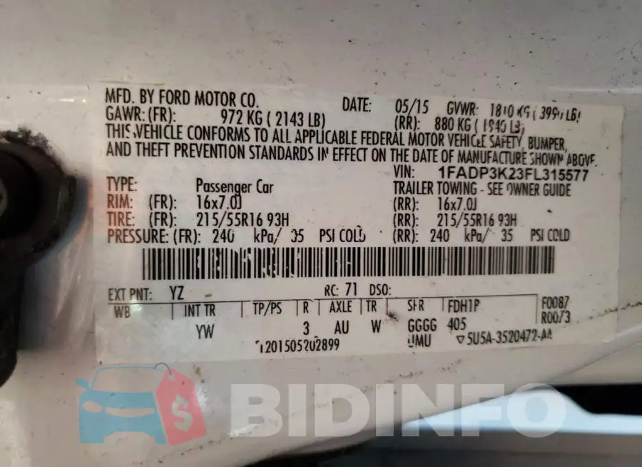 1FADP3K23FL315577 Photo# 12