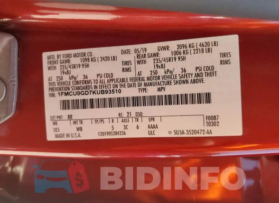 1FMCU0GD7KUB93510 Photo# 14