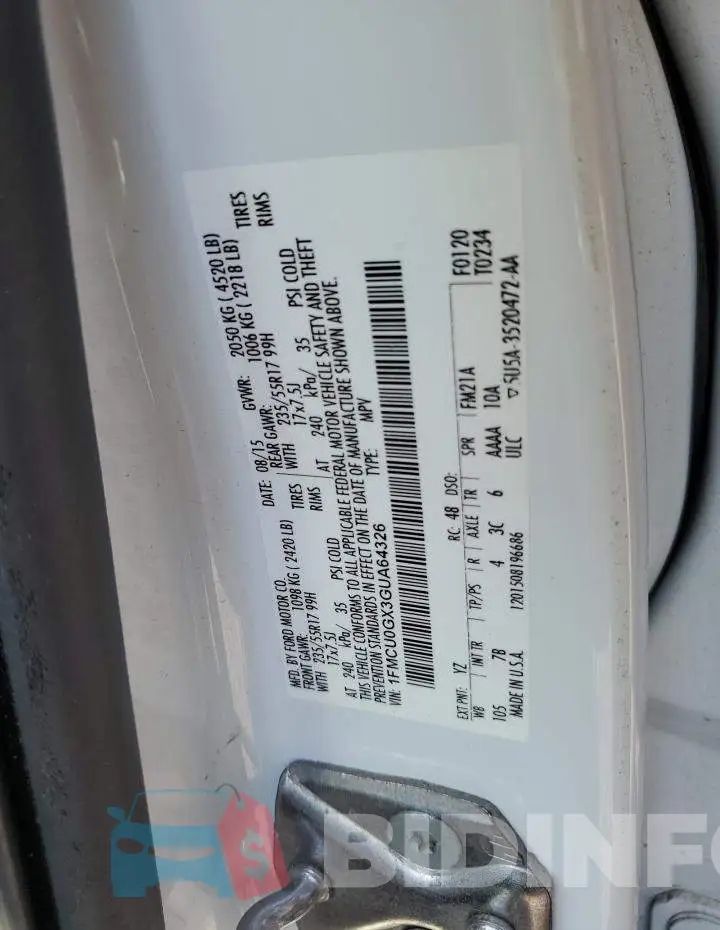 1FMCU0GX3GUA64326 Photo# 13
