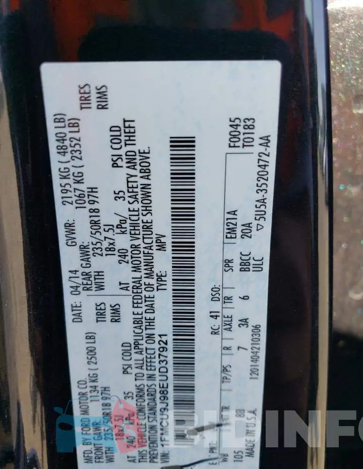 1FMCU9J98EUD37921 Photo# 13
