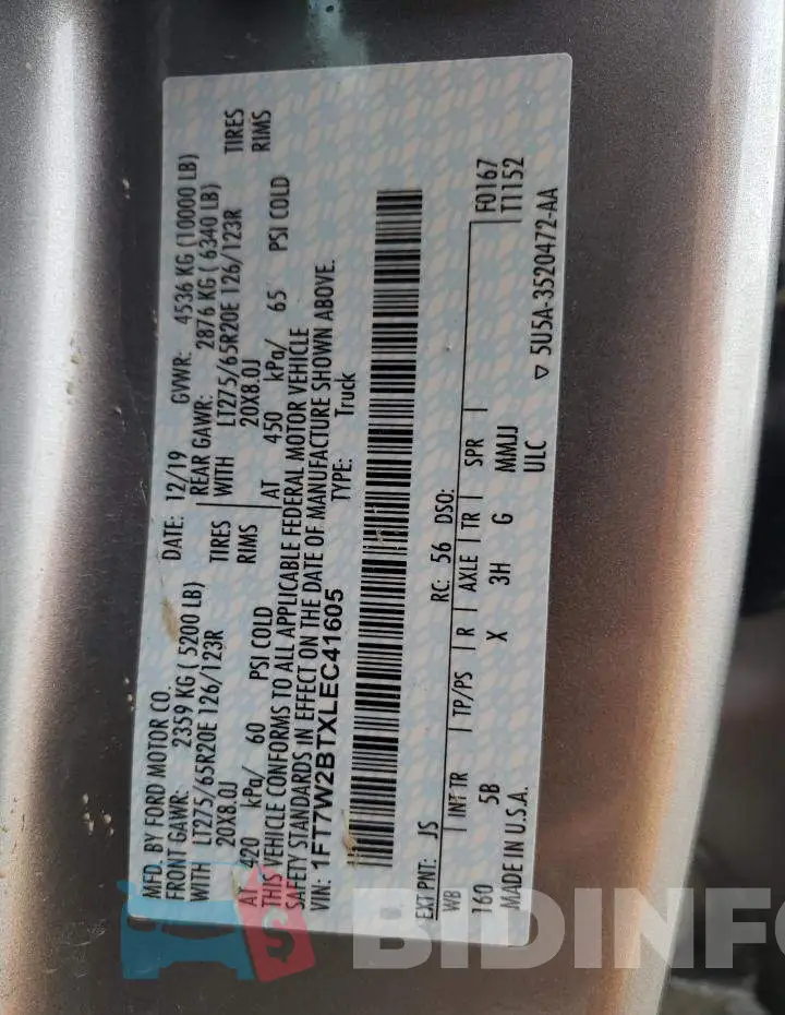 1FT7W2BTXLEC41605 Photo# 12