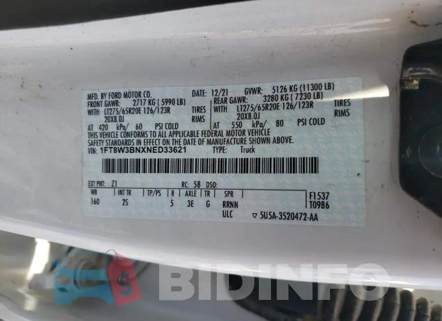 1FT8W3BNXNED33621 Photo# 12