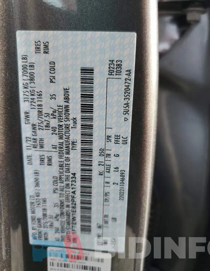 1FTEW1E82PFA17334 Photo# 13