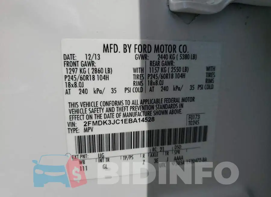 2FMDK3JC1EBA14528 Photo# 12