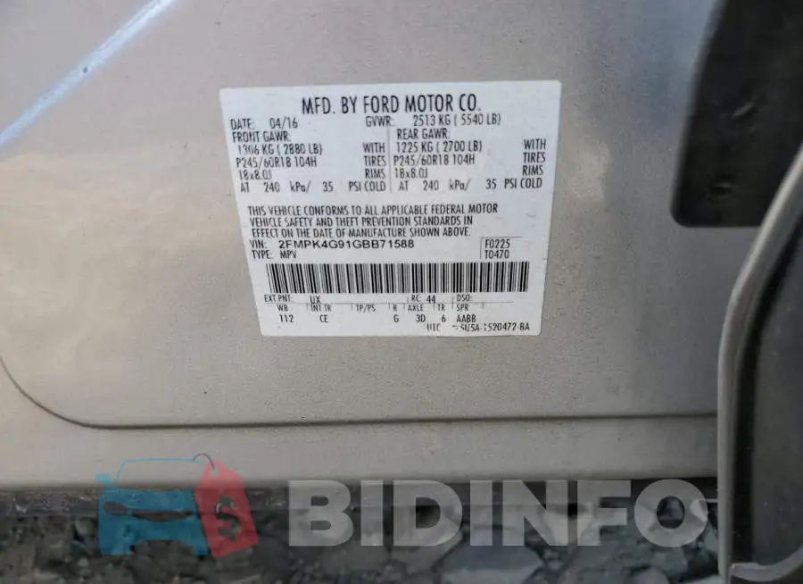 2FMPK4G91GBB71588 Photo# 12