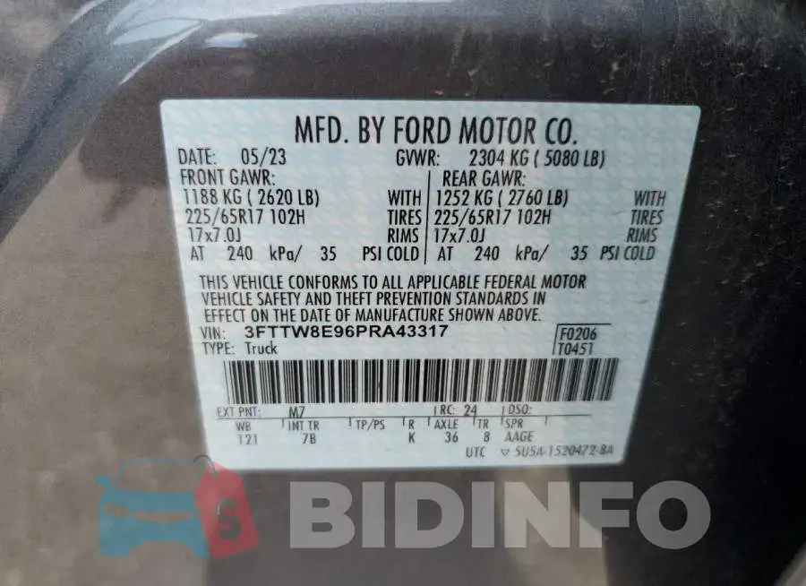 3FTTW8E96PRA43317 Photo# 12