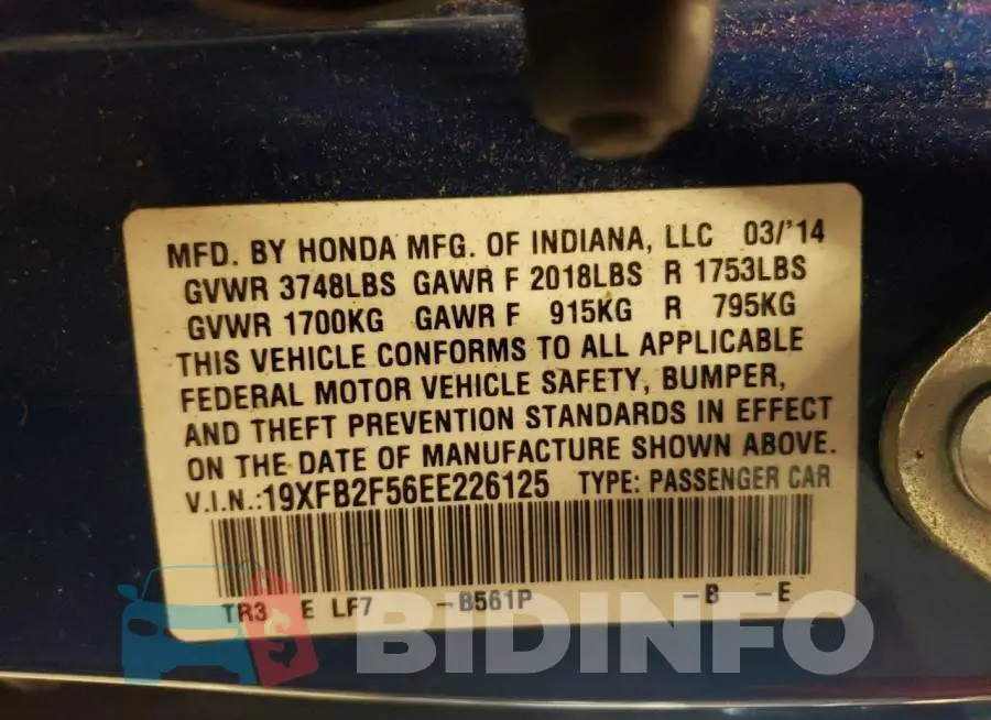 19XFB2F56EE226125 Photo# 12