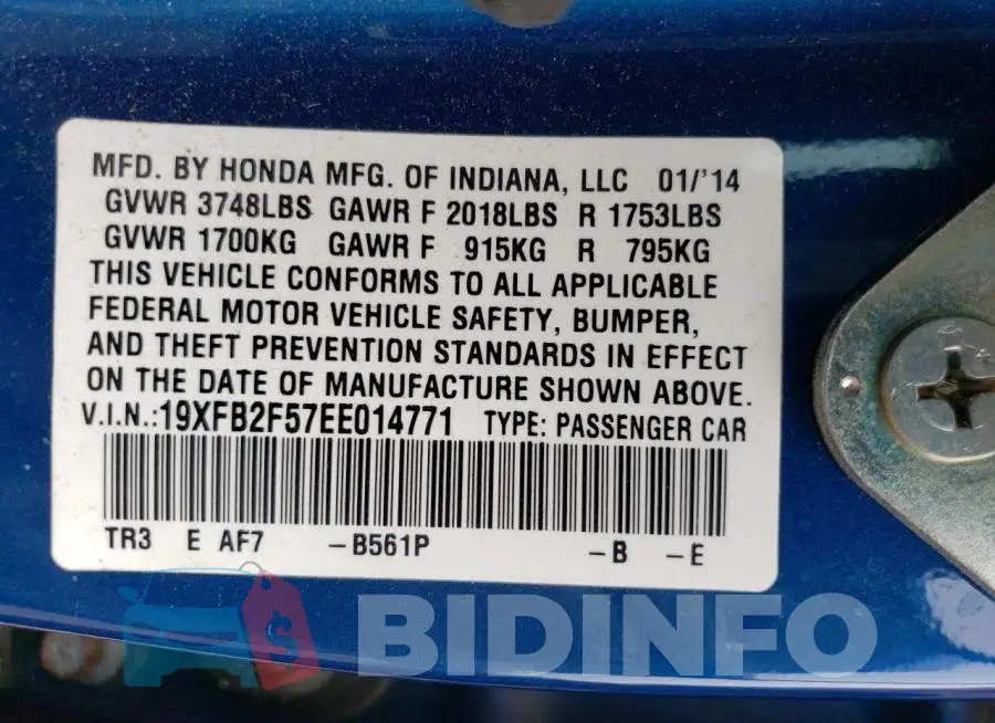 19XFB2F57EE014771 Photo# 12