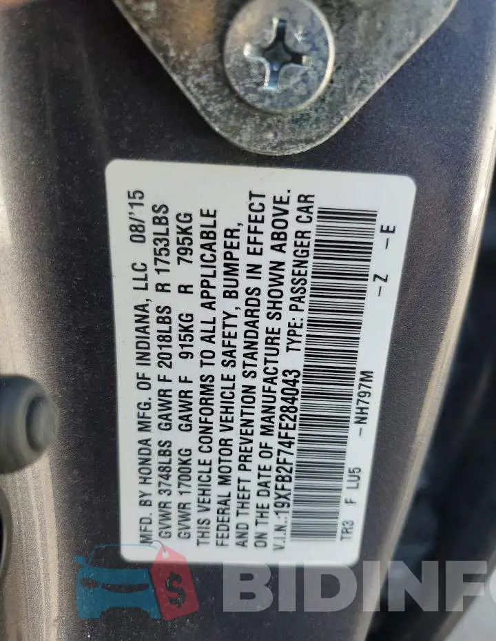 19XFB2F74FE284043 Photo# 12