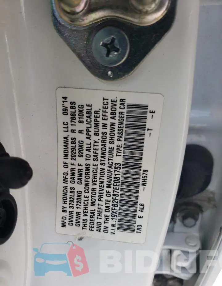 19XFB2F87EE081753 Photo# 12