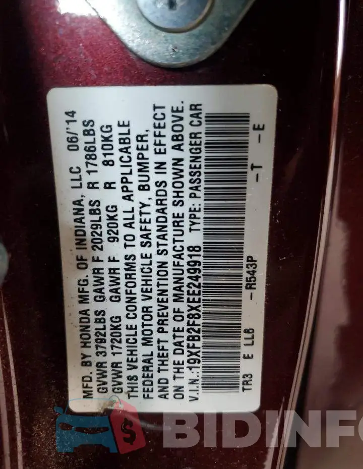 19XFB2F8XEE249918 Photo# 13
