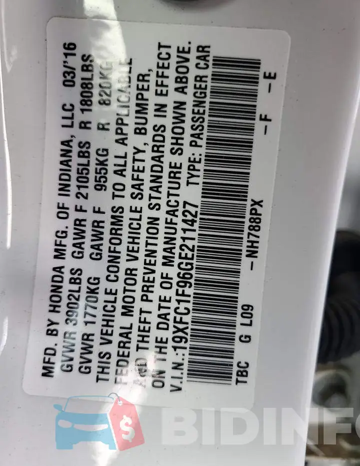 19XFC1F96GE211427 Photo# 12
