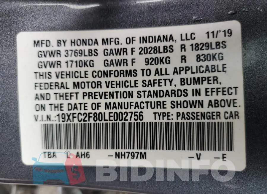 19XFC2F80LE002756 Photo# 13