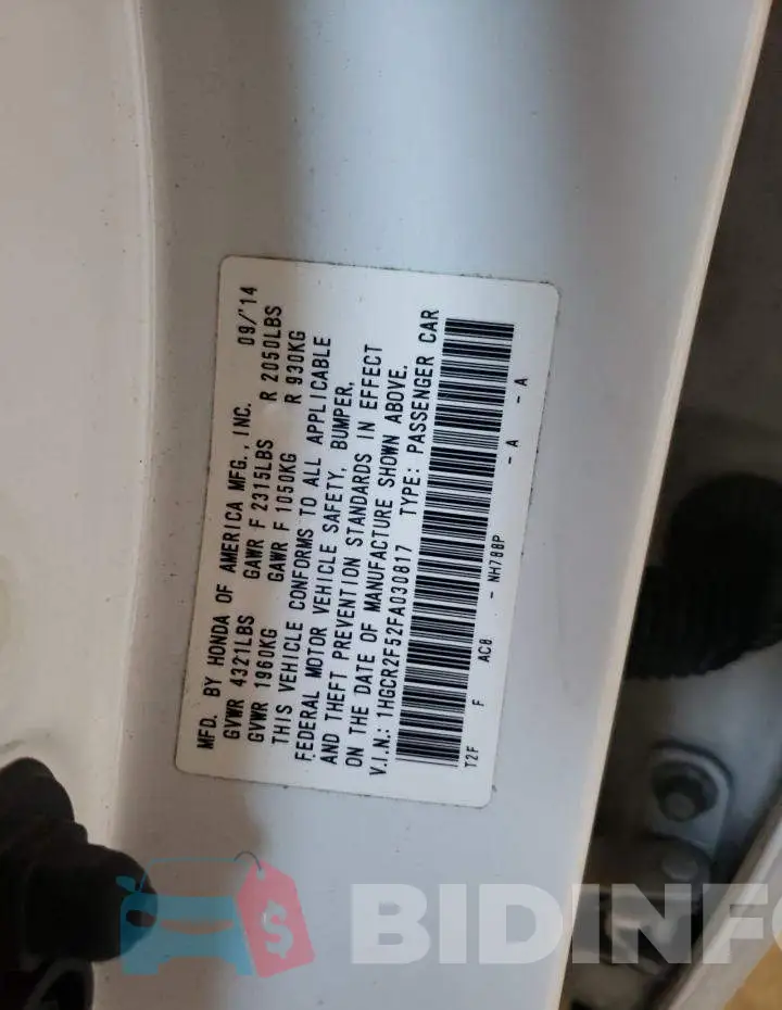 1HGCR2F52FA030817 Photo# 12
