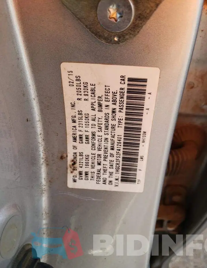 1HGCR2F52FA126401 Photo# 12